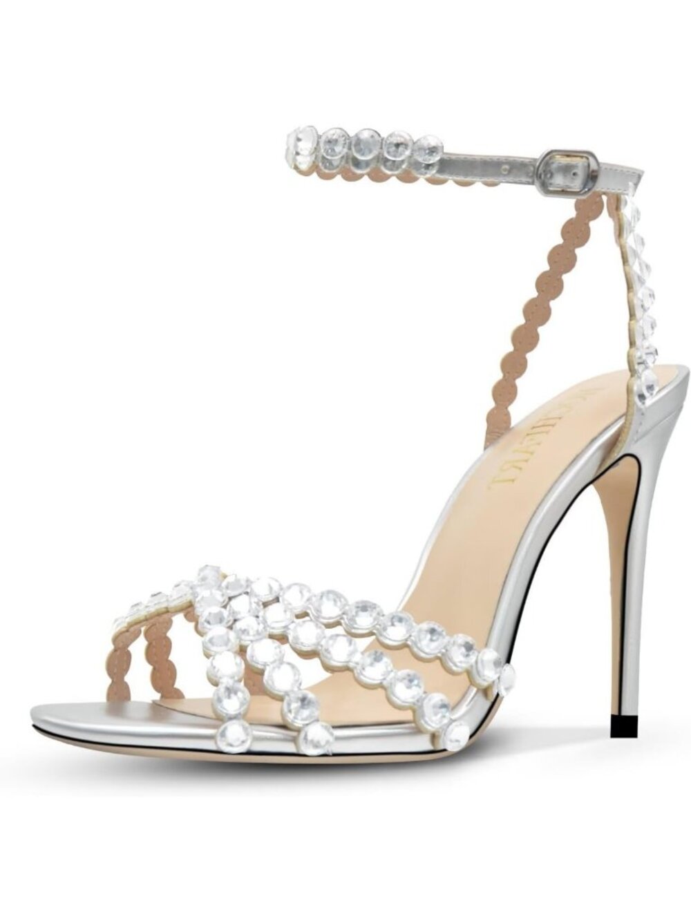 Rhinestone Stiletto High Heels Sandals - Strappy Buckle Dressy Pumps for Women